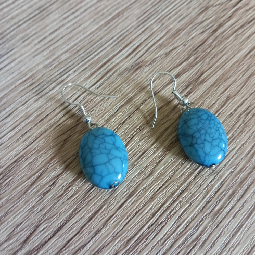 Hand Crafted Sterling Silver statement turquoise boho earrings New